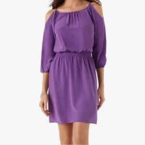 White House Black Market Cold Shoulder Silk Crepe De Chine Dress Purple Iris XS